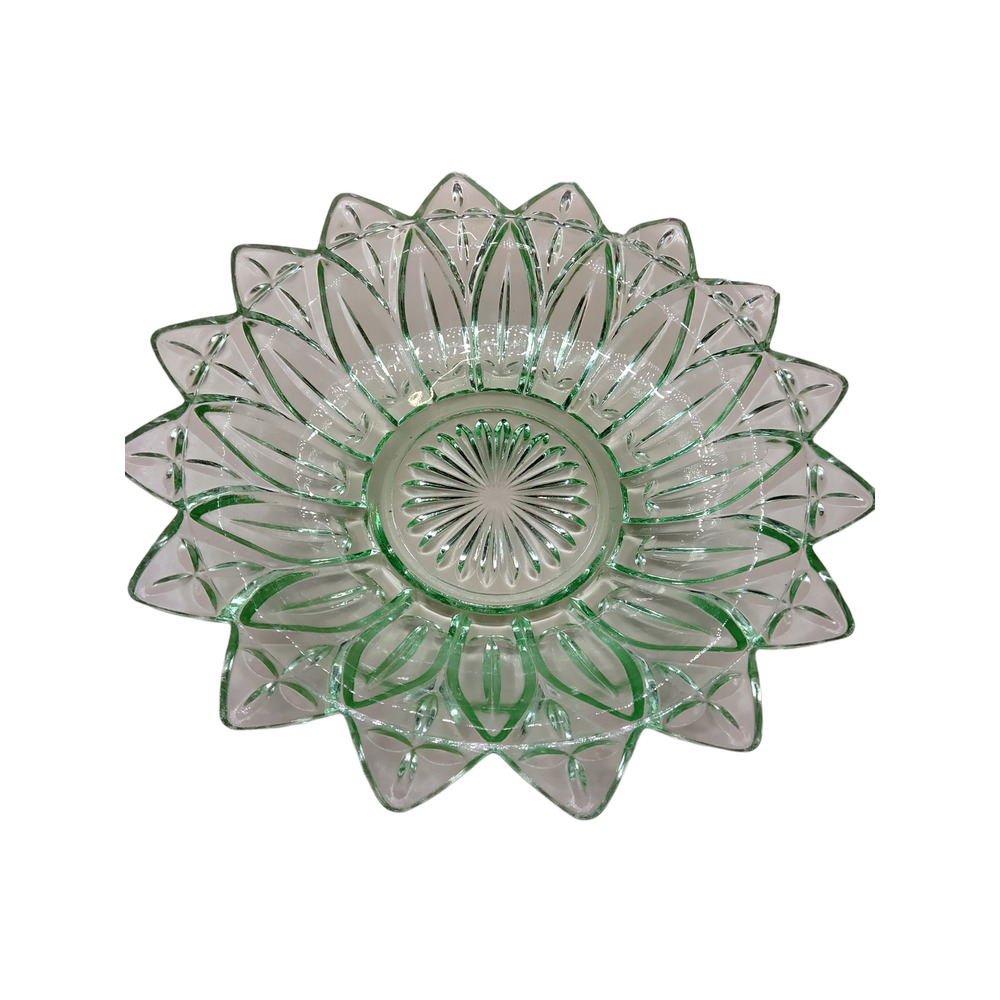 Vintage Federal Glass Bowl Green Iridescent Petal Design